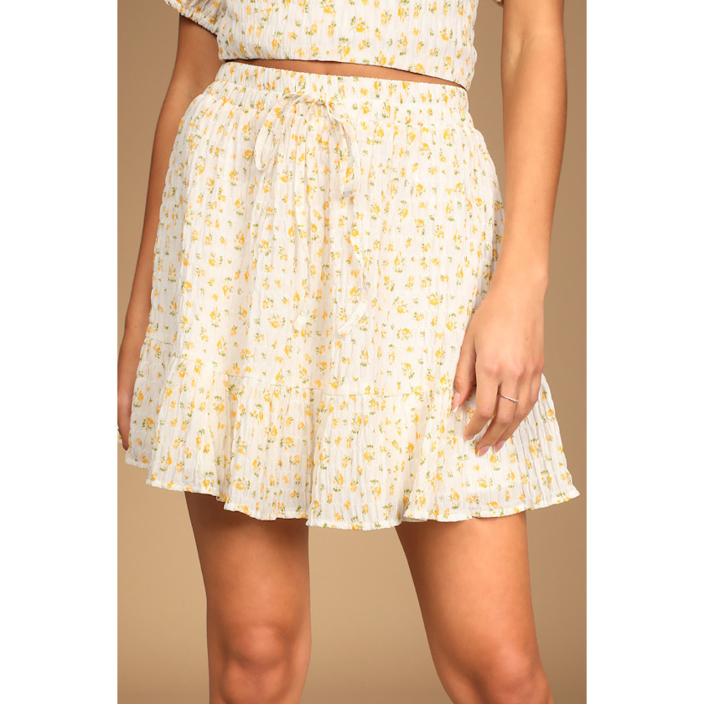Lulus Days Of Sunshine Ivory Floral Print Mini Skirt White - Size XS